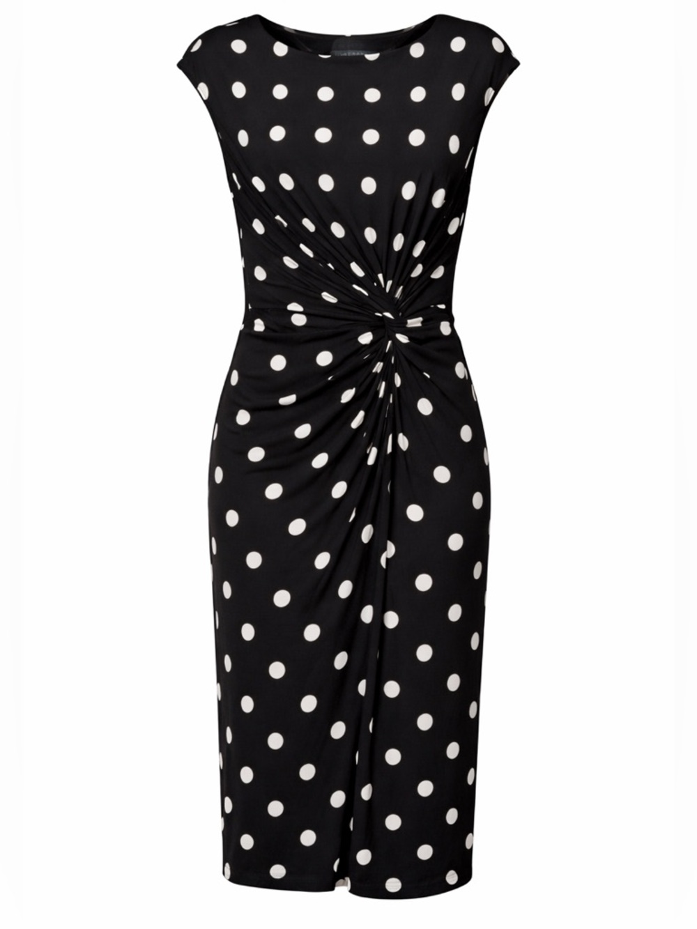 Ralph Lauren Black White Polka Dot Midi Dress Size 10 Ruched Waist Elegant Chic - Picture 3 of 6